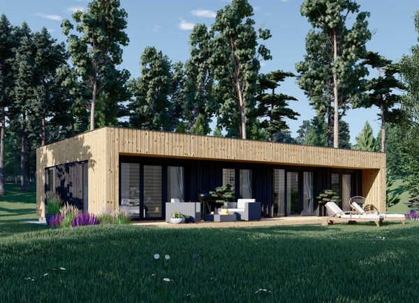 Dřevěný dům KAYA 3 91m² (13x7) 66mm + izolace do stěn a podlahy