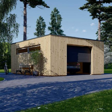 Dřevěná garáž s plochou střechou SILVIA F (44 mm + obklad), 5x6 m, 30 m²