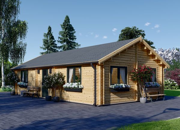 Dřevěná montovaná chata GRETA 54m² (9x6) 44mm