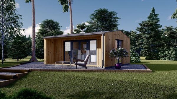 Zahradní kancelář TINA 27,5 m² s terasou (5,5x5) 44mm + obklad