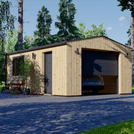 Dřevěná garáž SILVIA (44 mm + obklad), 4x6 m, 24 m²