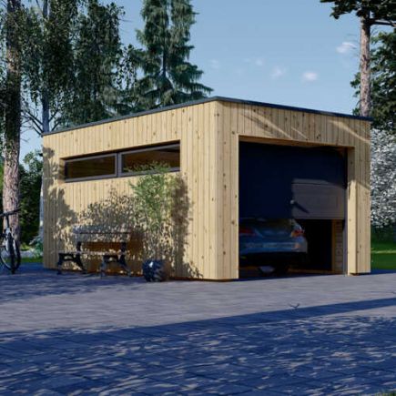 Dřevěná garáž s plochou střechou SILVIA F (44 mm + obklad), 3.2x5.2 m, 16.6 m²
