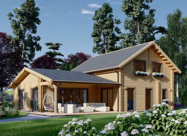 Dřevěný rodinný dům DARLA 180m² (12,5x11,9), 66+66 mm + izolace do stěn a podlahy