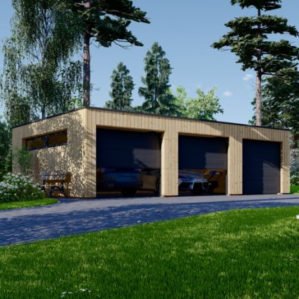 Trojgaráž s plochou střechou SILVIA TRIO F (44 mm +  obklad), 9x6 m, 54 m²