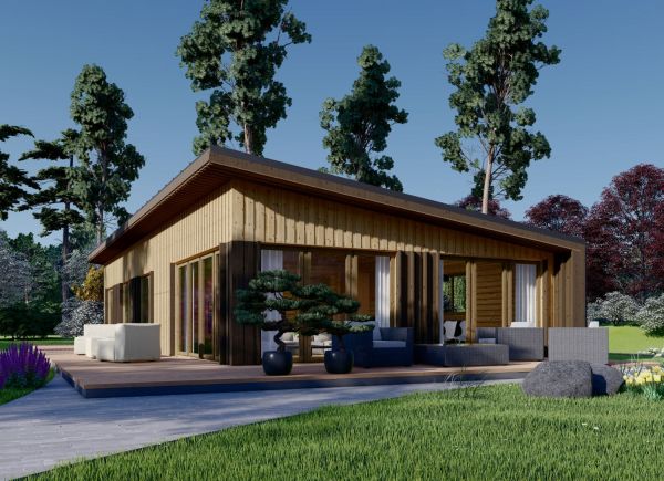 Dřevěná chata ZOE 110m² (16x7,2) 66mm + izolace do stěn a podlahy