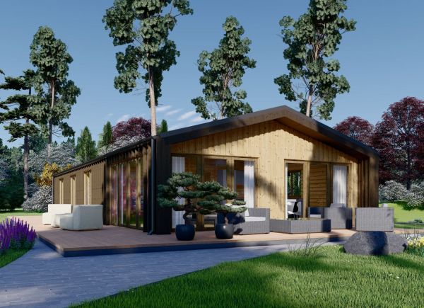 Dřevěná chata ROBERTA 110m² (16x7,2) 66mm + izolace do stěn a podlahy