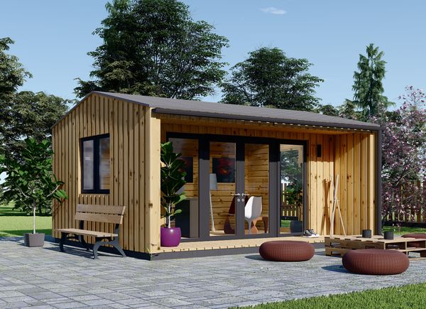 Zahradní kancelář TINA 16m² s terasou (4x4) 44mm + obklad