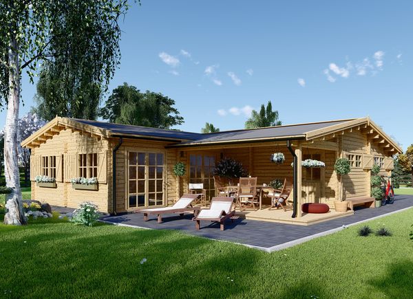Montovaná chata BERTA se sedlovou střechou 105m² (13x11) 66mm
