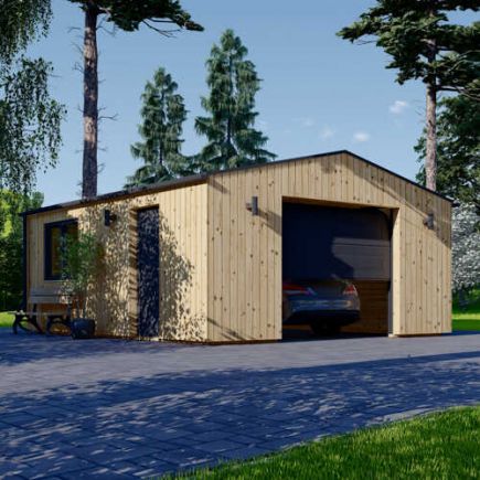 Dřevěná garáž SILVIA (44 mm + obklad), 5x6 m, 30 m²