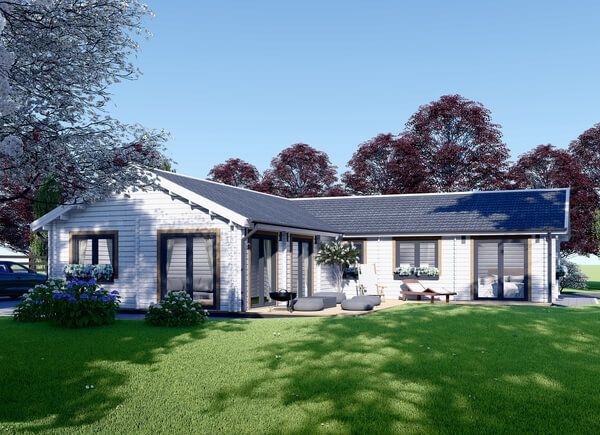 Dřevěná chata PAULA 129m² 44+44mm + izolace do stěn a podlahy