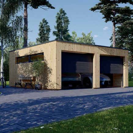 Dřevěná dvojgaráž s plochou střechou SILVIA  DUO F (44 mm + obklad), 6x6 m, 36m²