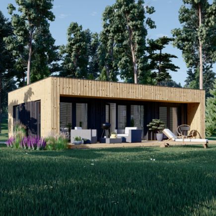 Montovaná chata KAYA 1 63m² (9x7) 66mm + izolace do stěn a podlahy