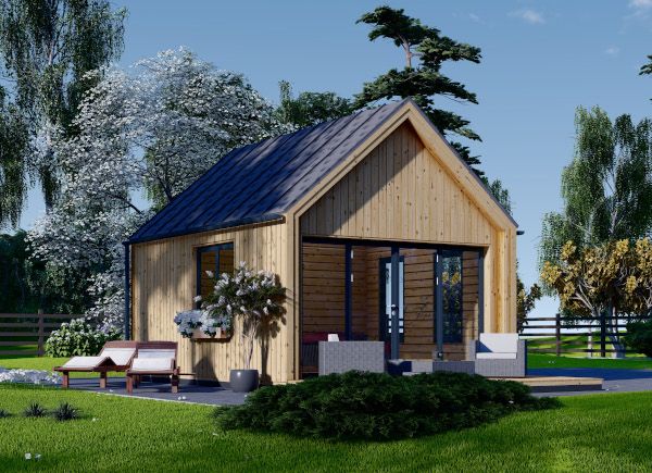 Dřevěná chata SALLY 20m² + izolace do stěn a podlahy