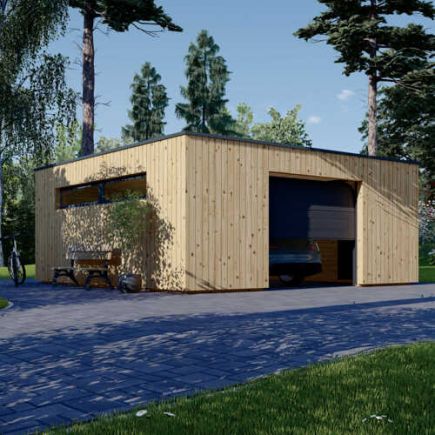 Dřevěná garáž s plochou střechou SILVIA F (44 mm + obklad), 6x6 m, 36 m²