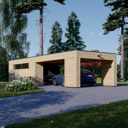 Dřevěná garáž SILVIA F (44 mm + obklad), 4x6 m, s přístřeškem pro auto 4x6 m