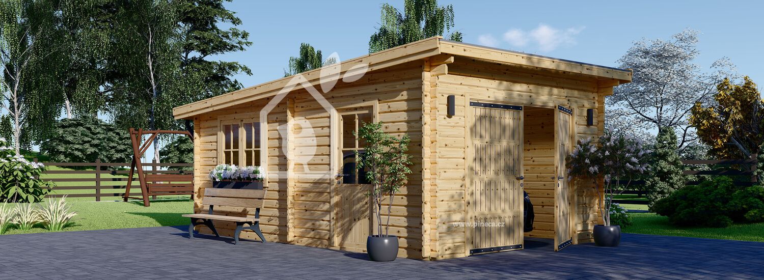 Dřevěná garáž s plochou střechou MODERN 3,6x5,4m, 44 mm, 20 m2