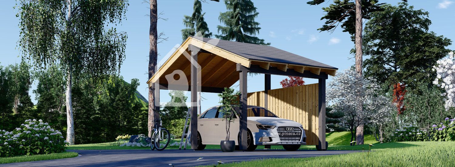 Dřevěný přístřešek pro auto LUNA 3,2x6 s boční stěnou