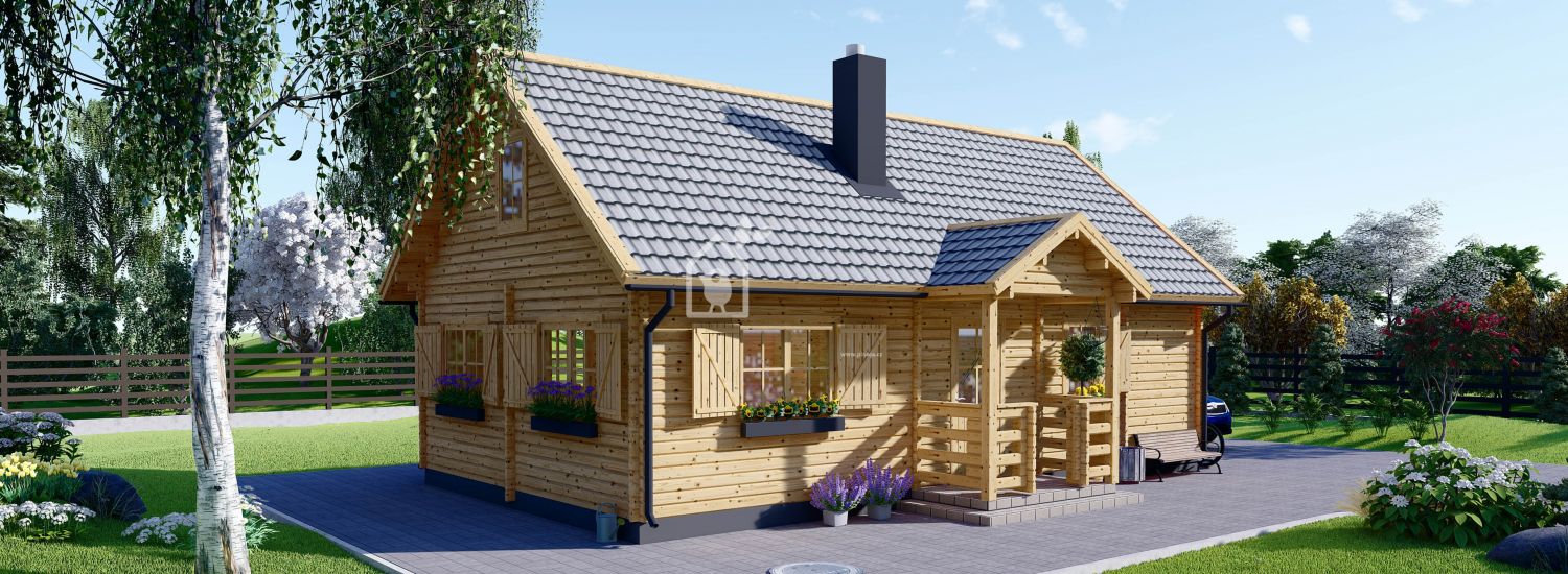Dřevěný dům EMMA 91m², 66+66mm + izolace do stěn a podlahy