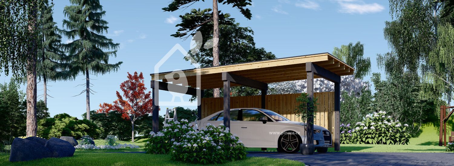 Dřevěný přístřešek pro auto LUNA F 3,2x6 s boční stěnou