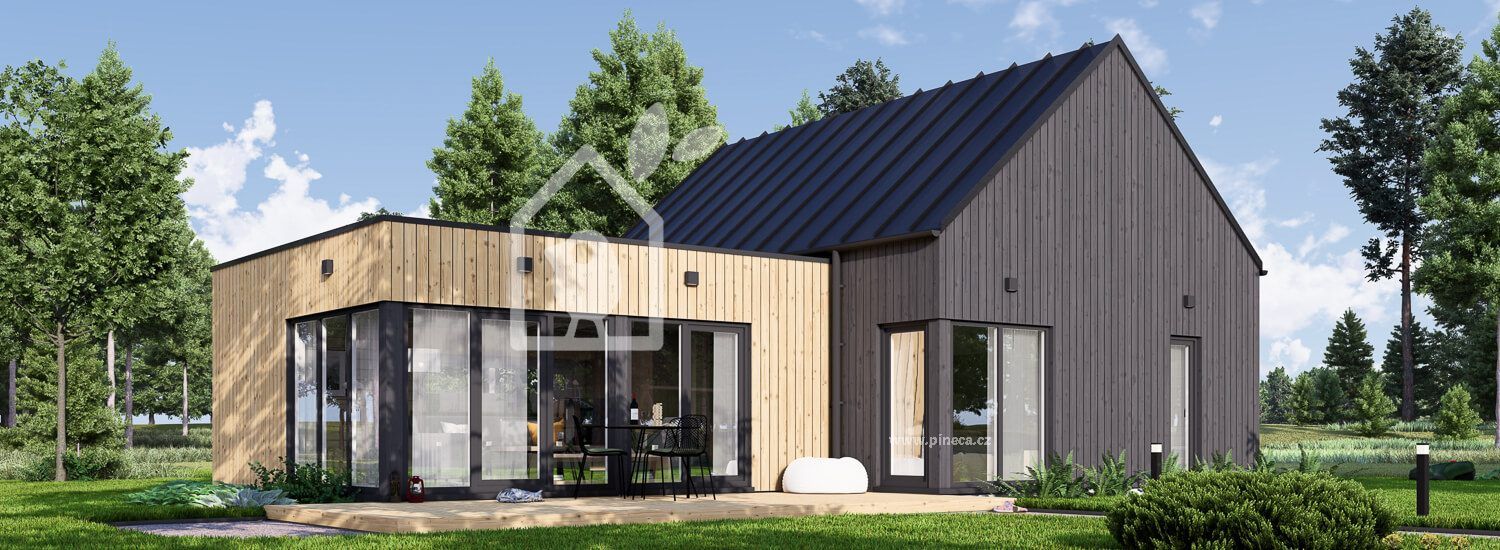 Montovaná chata MIRABEL 69m² (12x8) 66mm + izolace do stěn a podlahy