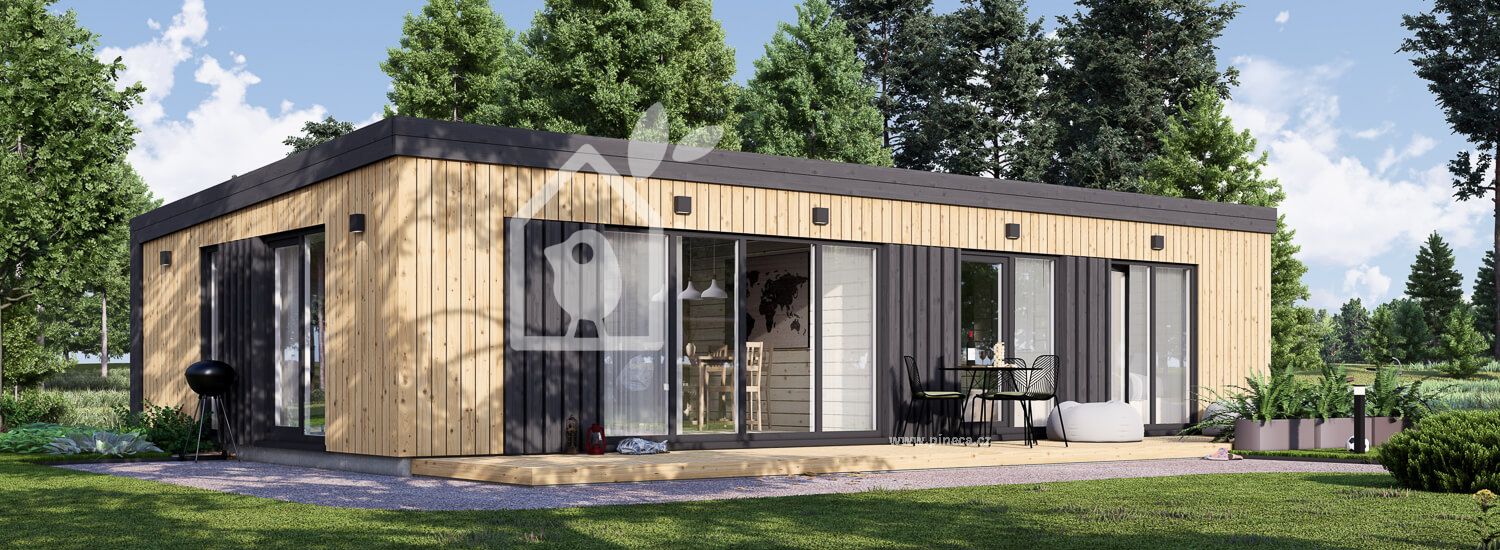Montovaná chata CARLA 75m² (6,6x11,3) 66mm + izolace do stěn a podlahy
