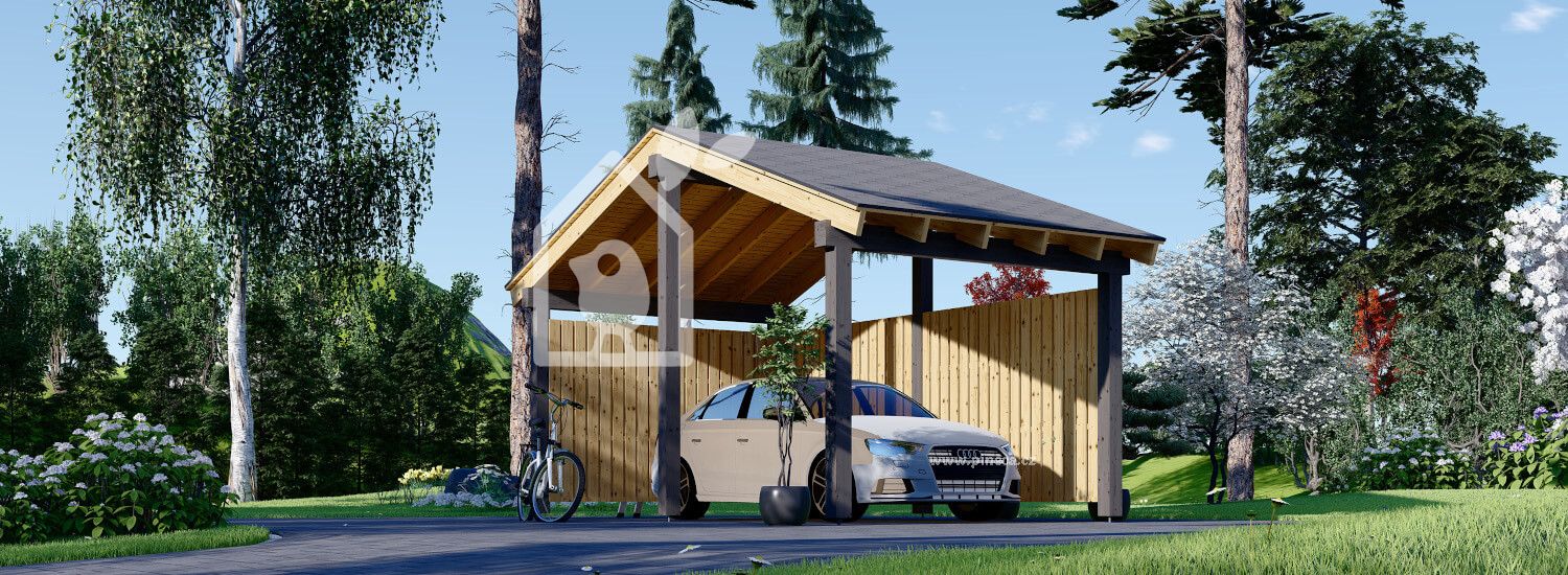 Dřevěný přístřešek pro auto LUNA 3,2x6 se stěnou ve tvaru L