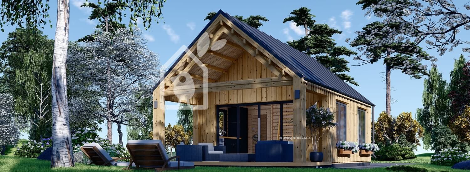 Moderní dřevěná chata AGATA 45m² (9x5) + izolace do stěn a podlahy