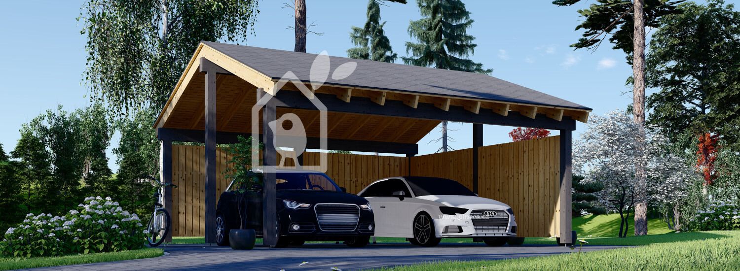 Dřevěný přístřešek pro auto LUNA DUO 6x6 se stěnou ve tvaru L