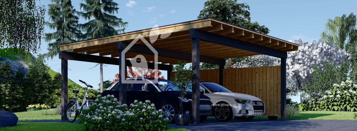 Dřevěný přístřešek pro auto LUNA DUO F 6x6 s boční stěnou