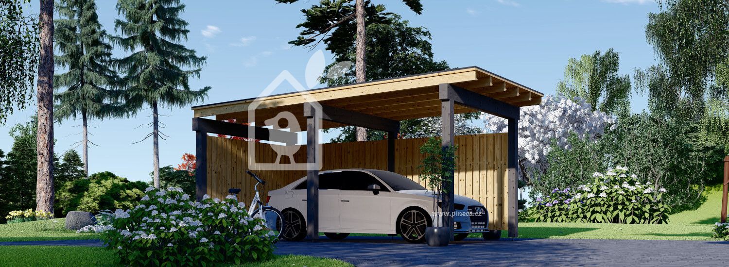 Dřevěný přístřešek pro auto LUNA F 3,2x6 se stěnou ve tvaru L