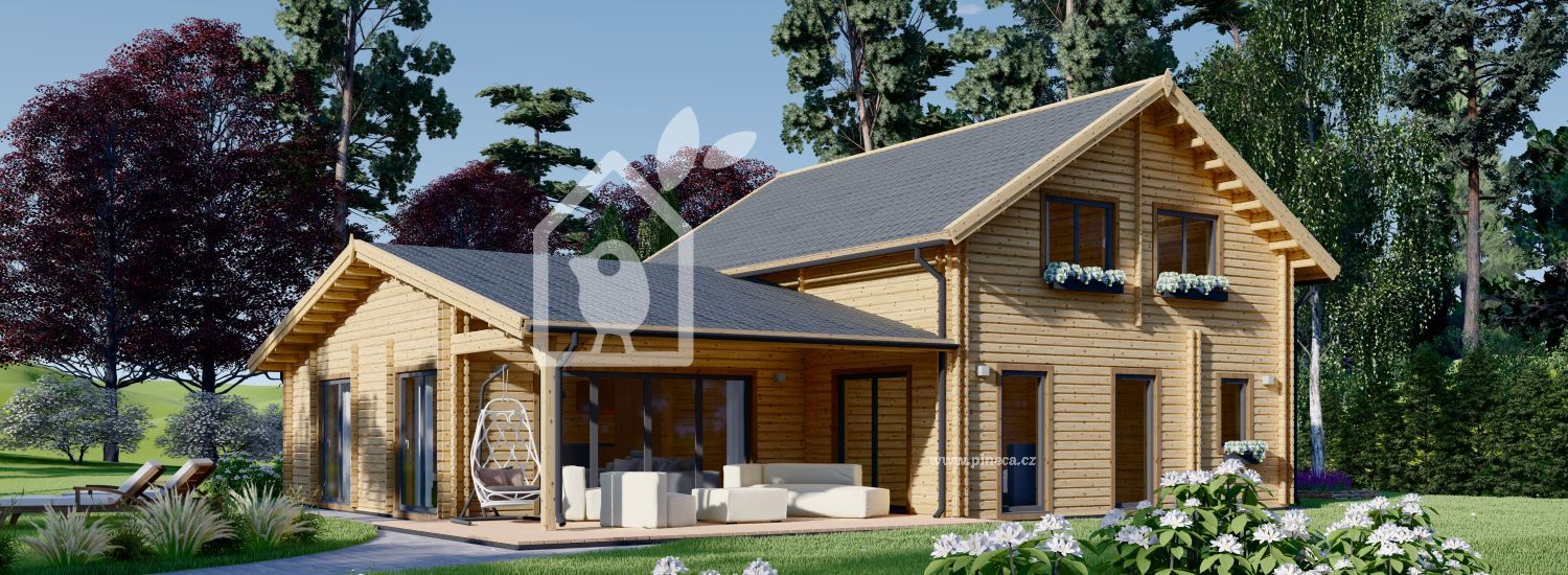 Dřevěný rodinný dům DARLA 180m² (12,5x11,9), 66+66 mm + izolace do stěn a podlahy