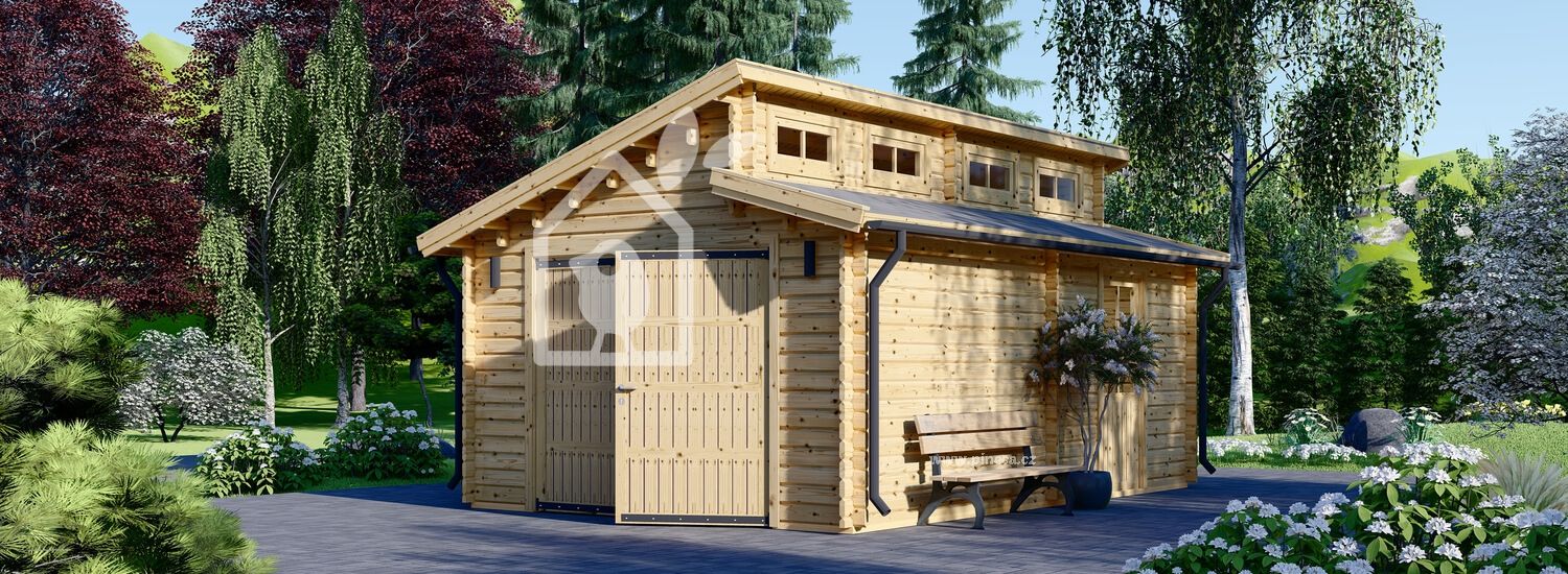 Dřevěná garáž TWIN 4x6 44mm, 24m²