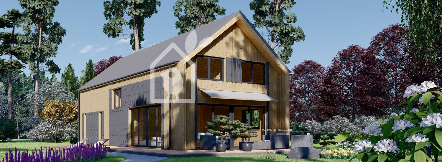Dřevěný dům INGRID 170m² (13,7x6,15) 66mm + izolace do stěn a podlahy