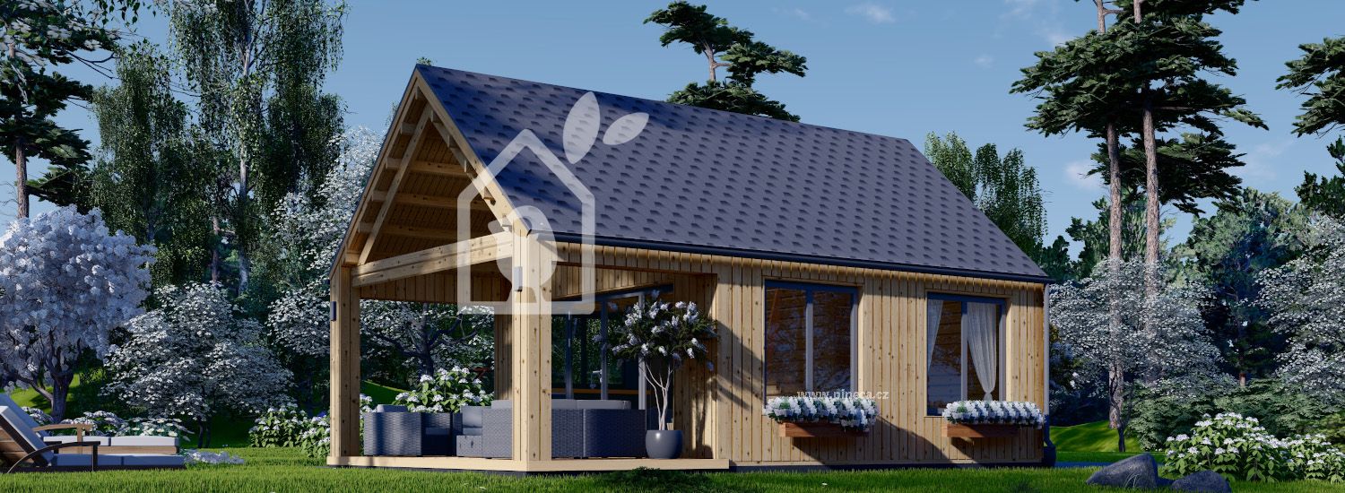 Moderní dřevěná chata AGATA 45m² (9x5) 66mm + izolace do stěn a podlahy